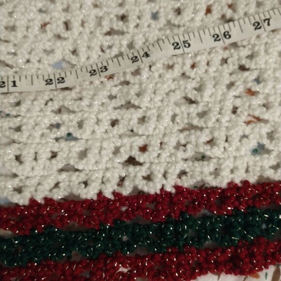 Hand Crafted Table Runner Crochet Long Sparkling Rectangle 62 inch White Red - Picture 12 of 15